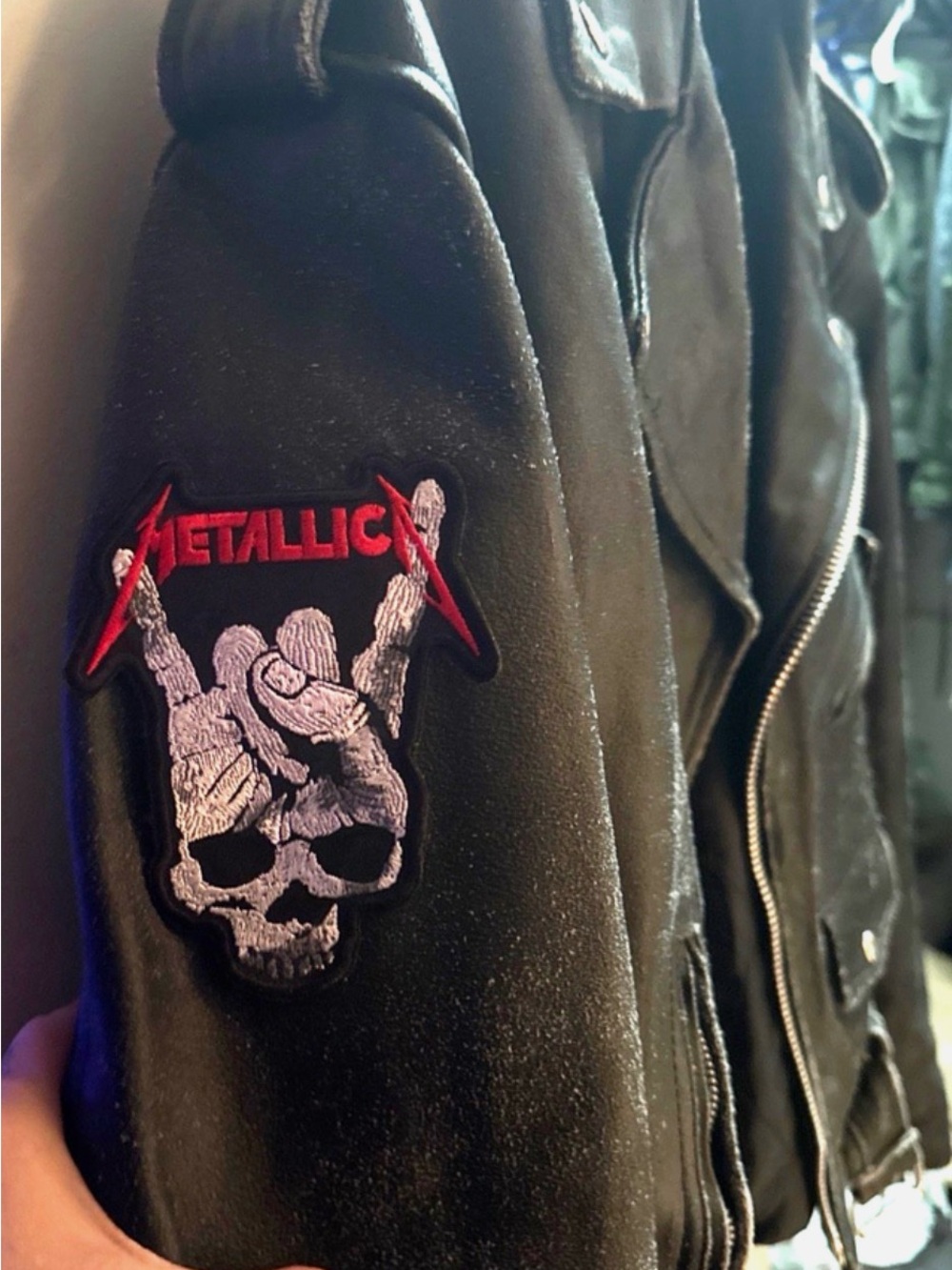 Vintage Metallica Leather Biker Jacket with Blue Skull Back Graphic - Style - Picture 8 of 8